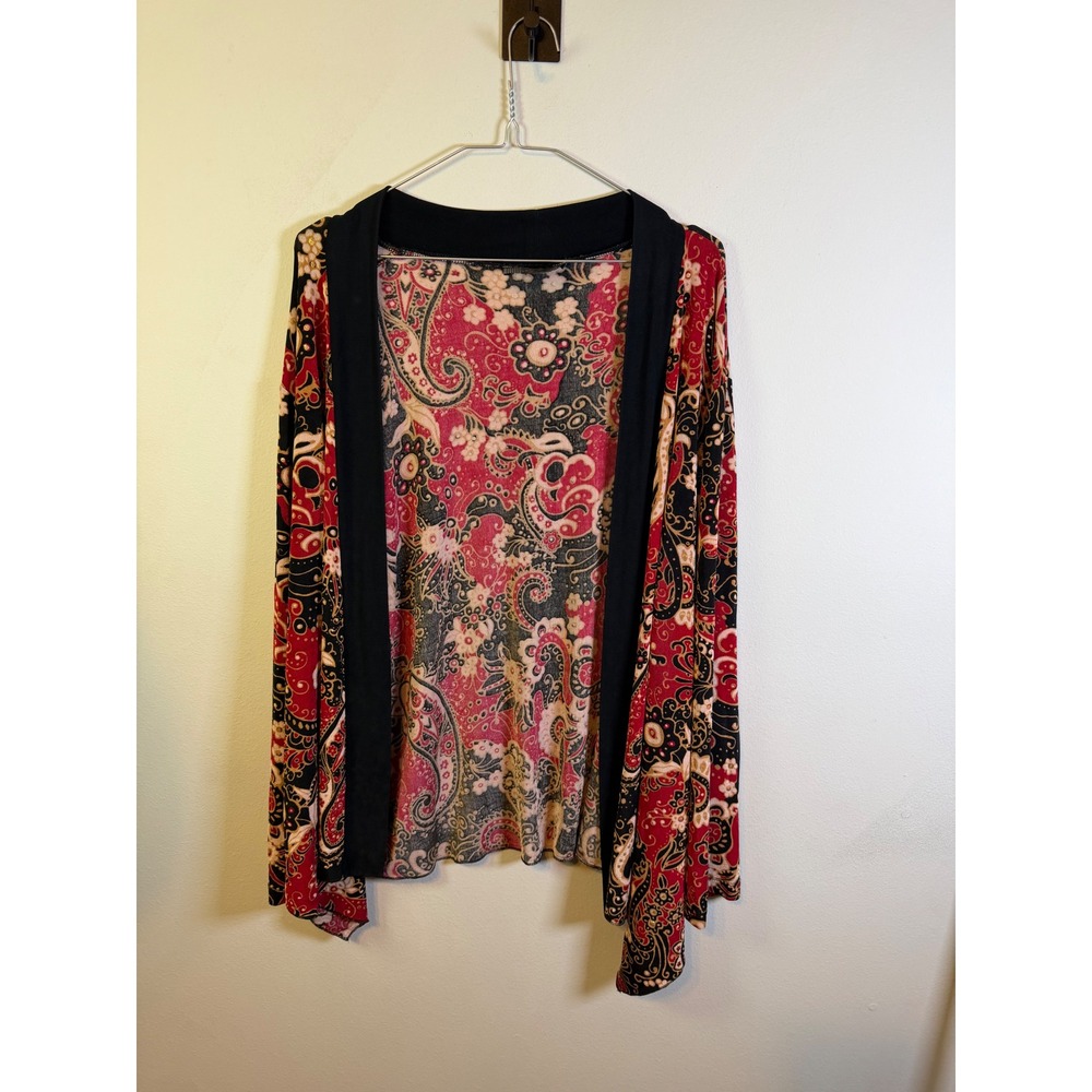 Slinky Brand Womens Cardigan Paisley Floral Open Front Red Black Large